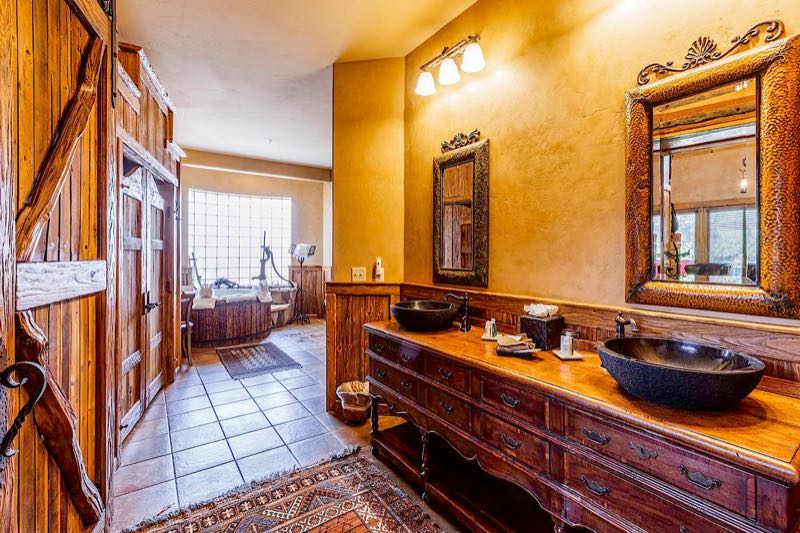 Silver Spur villa wood vanity with copper basins